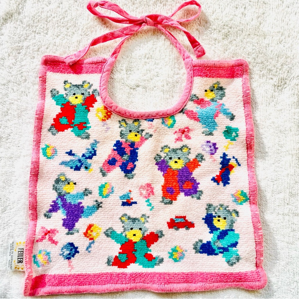 FEILER baby bib girl pink bear Authentic bag purse pouch cotton gift